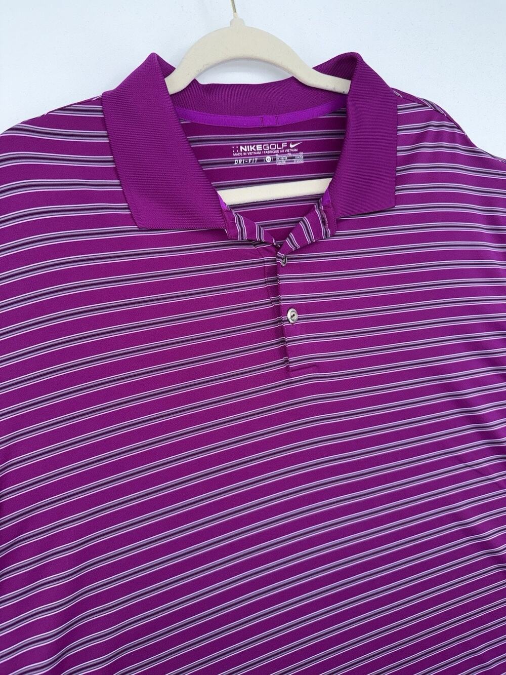 Nike Golf Men's DriFit Polo Shirt Size XL Striped Purple Fuschia